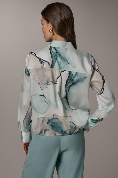 PRINTED DRAWSTRING HEM BLOUSE - Skylight Multi