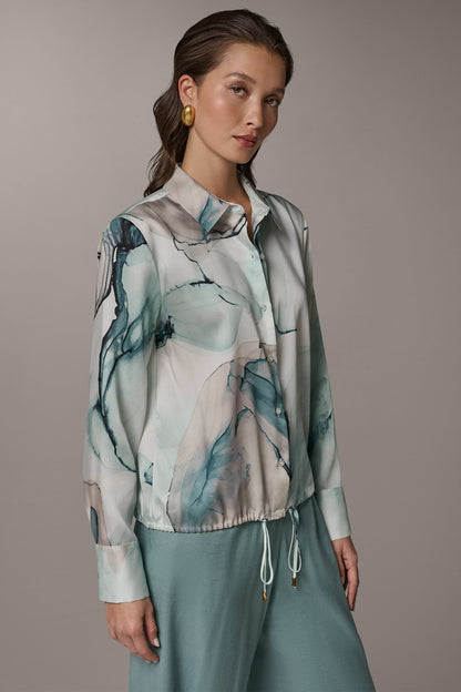PRINTED DRAWSTRING HEM BLOUSE - Skylight Multi