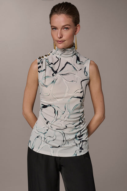 BUTTON SHOULDER BLOUSE - Aquamint Multi