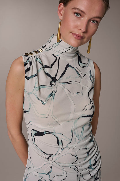 BUTTON SHOULDER BLOUSE - Aquamint Multi