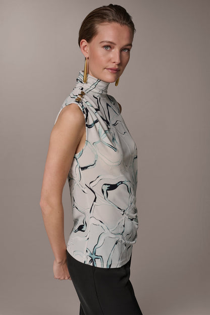 BUTTON SHOULDER BLOUSE - Aquamint Multi