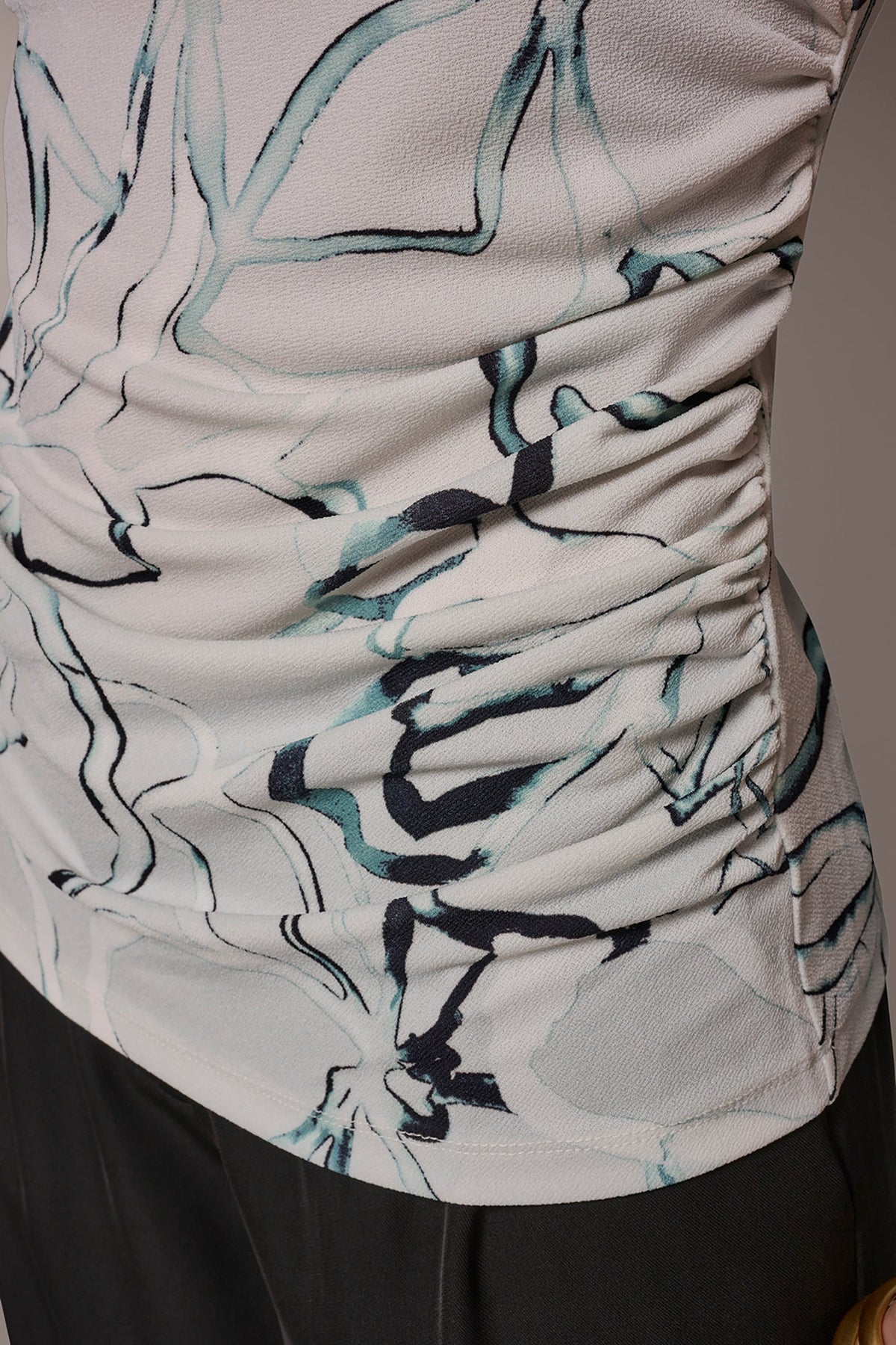 BUTTON SHOULDER BLOUSE - Aquamint Multi