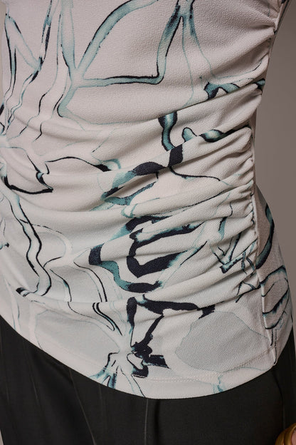 BUTTON SHOULDER BLOUSE - Aquamint Multi