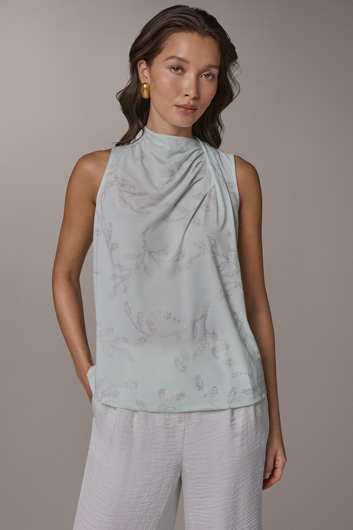 DRAPE TWIST SHOULDER BLOUSE - Skylight