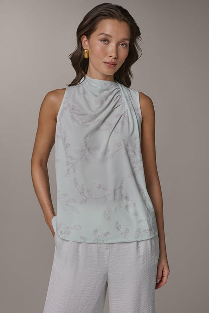 DRAPE TWIST SHOULDER BLOUSE - Skylight