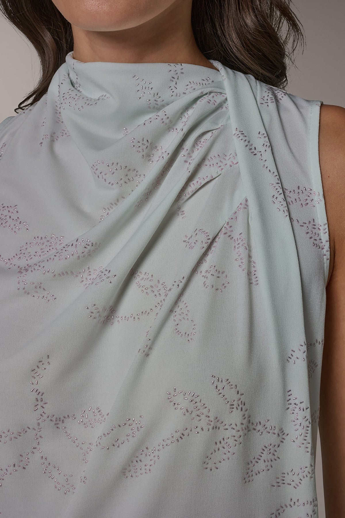 DRAPE TWIST SHOULDER BLOUSE - Skylight