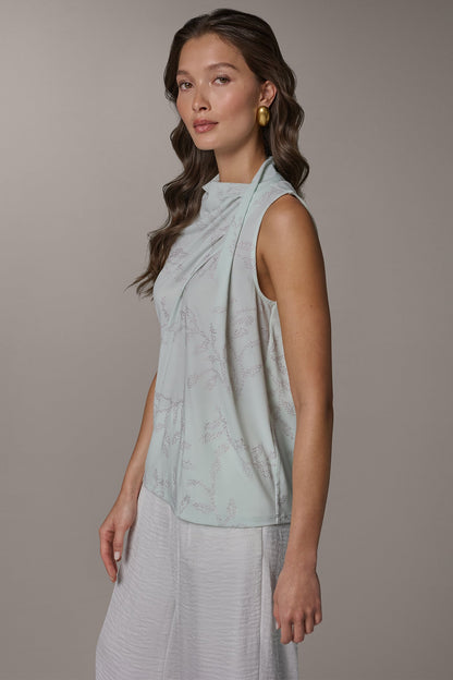 DRAPE TWIST SHOULDER BLOUSE - Skylight