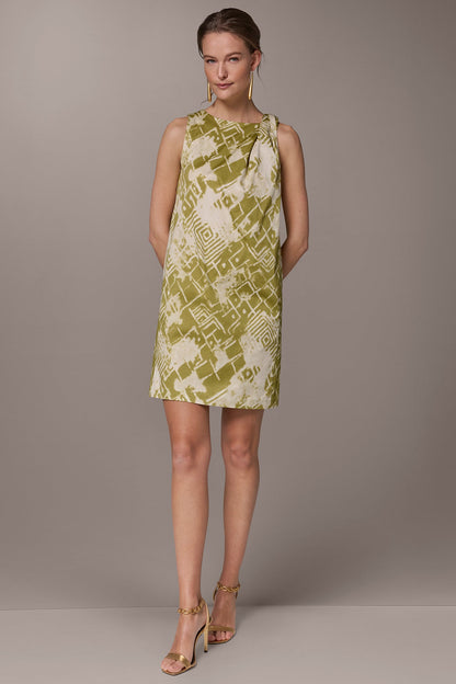 COTTON-SATEEN TWIST SHOULDER SHIFT DRESS - Kiwi Multi