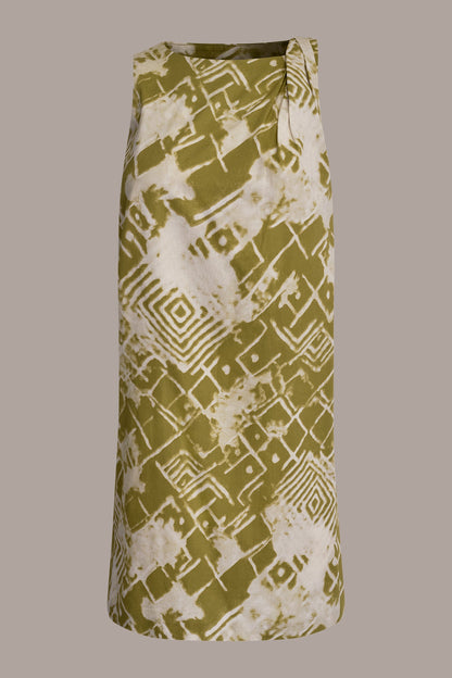 COTTON-SATEEN TWIST SHOULDER SHIFT DRESS - Kiwi Multi