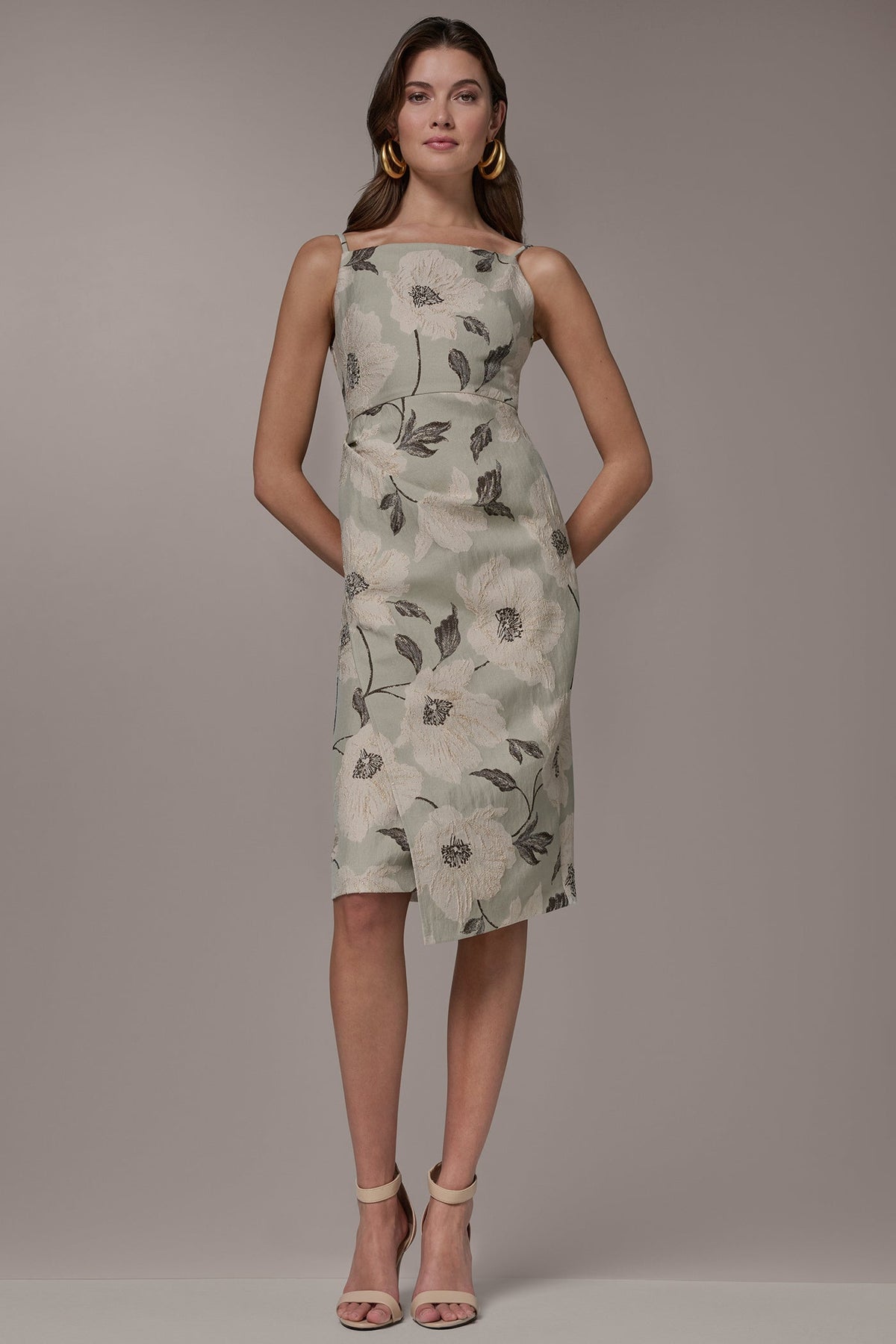FLORAL-JACQUARD WRAP MIDI DRESS - Agave Multi