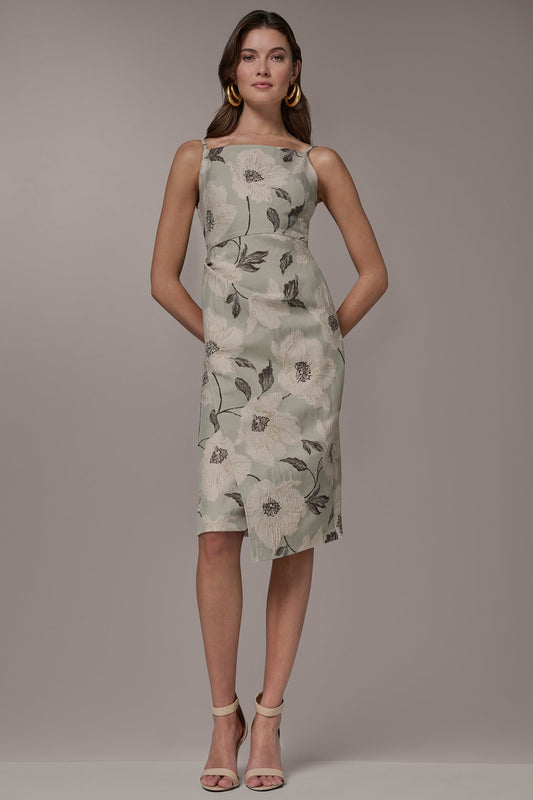 FLORAL-JACQUARD WRAP MIDI DRESS - Agave Multi