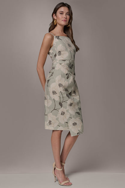 FLORAL-JACQUARD WRAP MIDI DRESS - Agave Multi