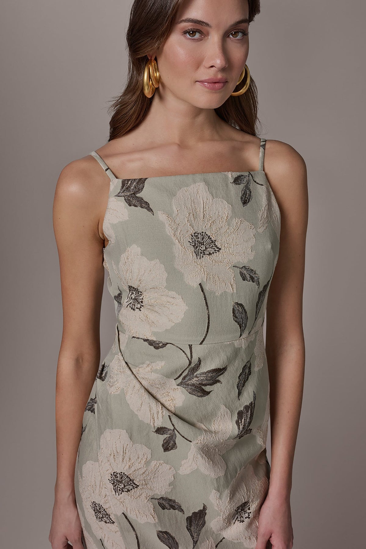 FLORAL-JACQUARD WRAP MIDI DRESS - Agave Multi