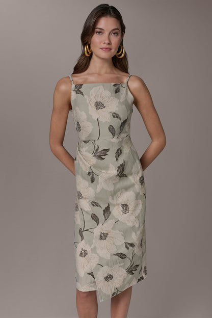 FLORAL-JACQUARD WRAP MIDI DRESS - Agave Multi