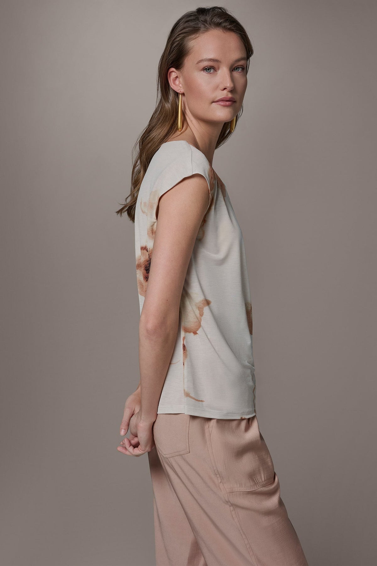 FLORAL ASYMMETRIC BLOUSE - Light Tuscan Grey Multi