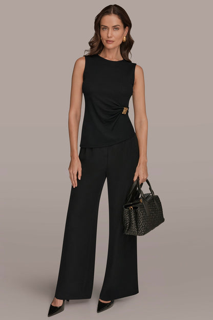 ASYMMETRIC RUCHED TOP - Black