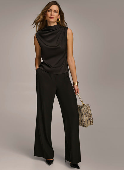 SLEEVELESS DRAPED MOCKNECK TOP - Black