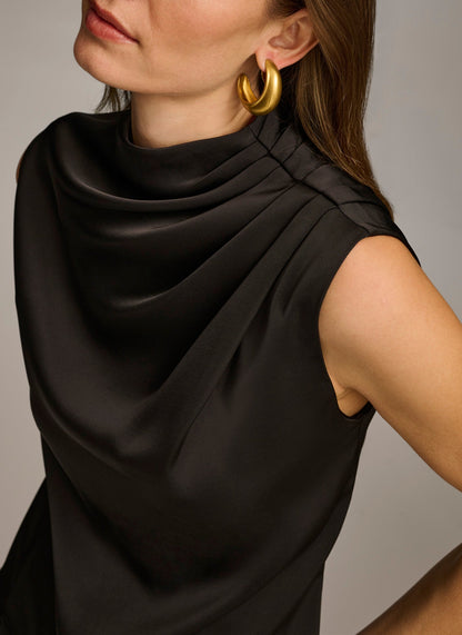 SLEEVELESS DRAPED MOCKNECK TOP - Black