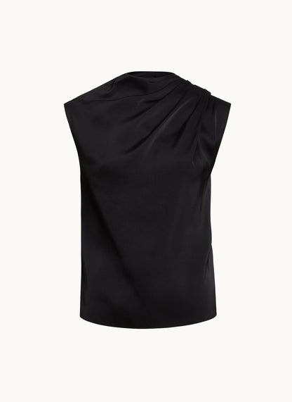 SLEEVELESS DRAPED MOCKNECK TOP - Black