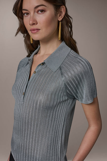 RIB-KNIT POLO SWEATER - Waterlily