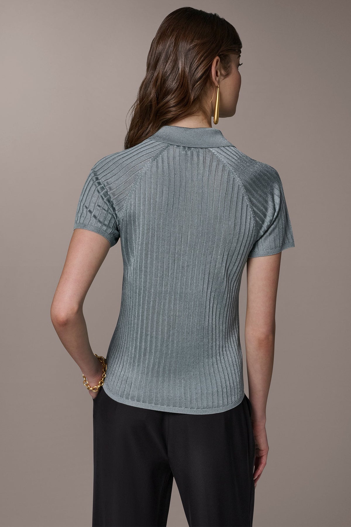 RIB-KNIT POLO SWEATER - Waterlily