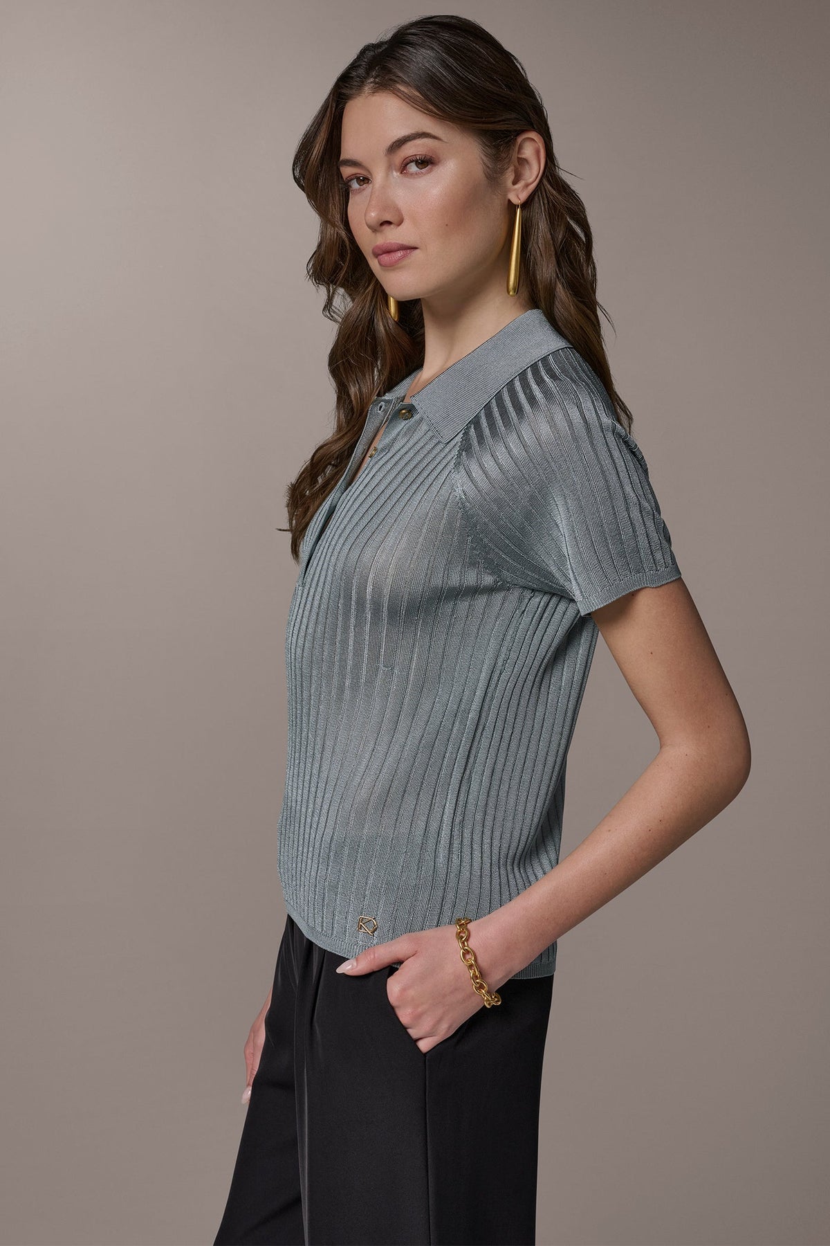 RIB-KNIT POLO SWEATER - Waterlily