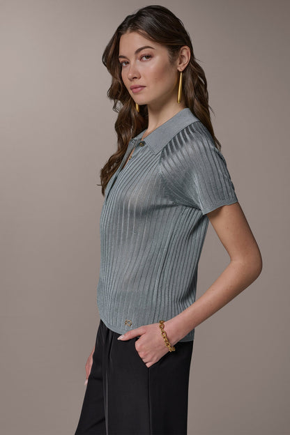 RIB-KNIT POLO SWEATER - Waterlily