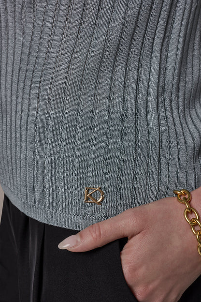 RIB-KNIT POLO SWEATER - Waterlily
