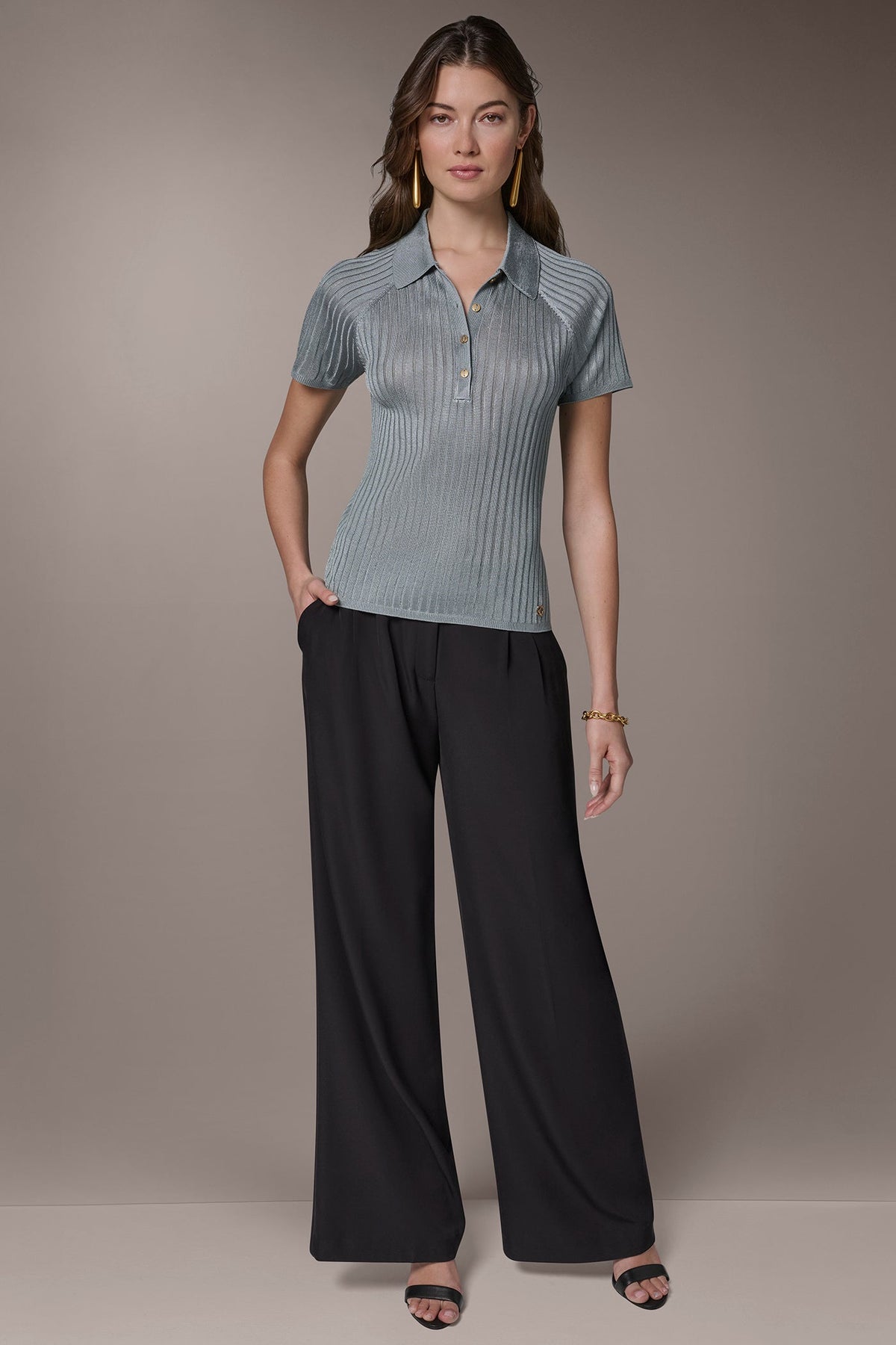RIB-KNIT POLO SWEATER - Waterlily