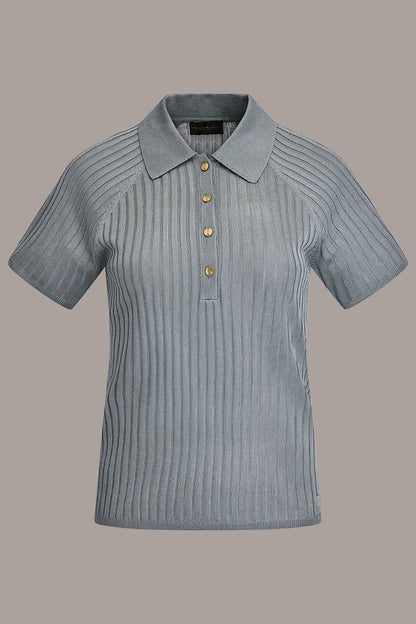RIB-KNIT POLO SWEATER - Waterlily