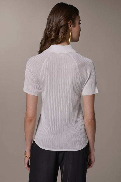 RIB-KNIT POLO SWEATER - Cream