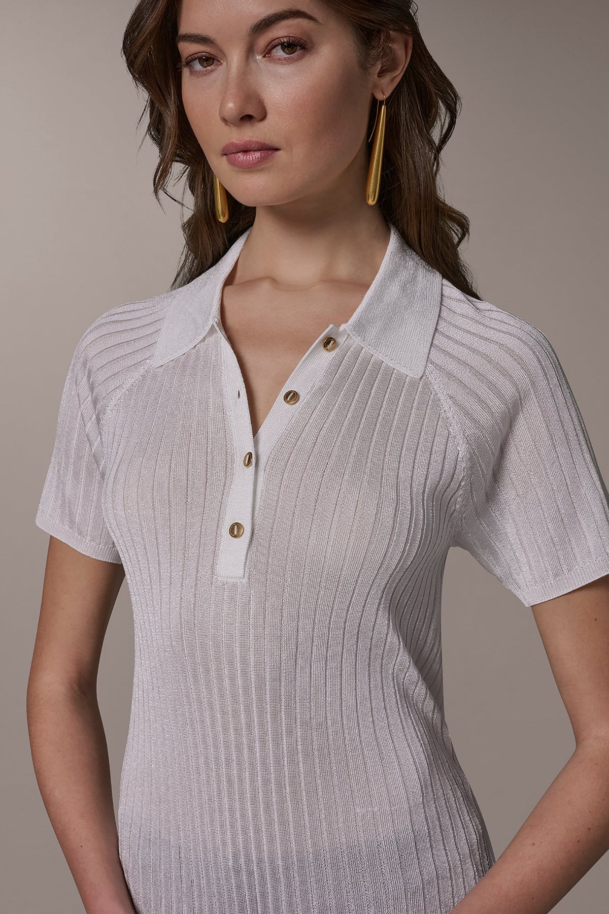 RIB-KNIT POLO SWEATER - Cream