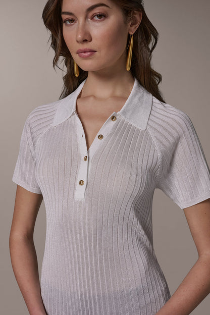 RIB-KNIT POLO SWEATER - Cream