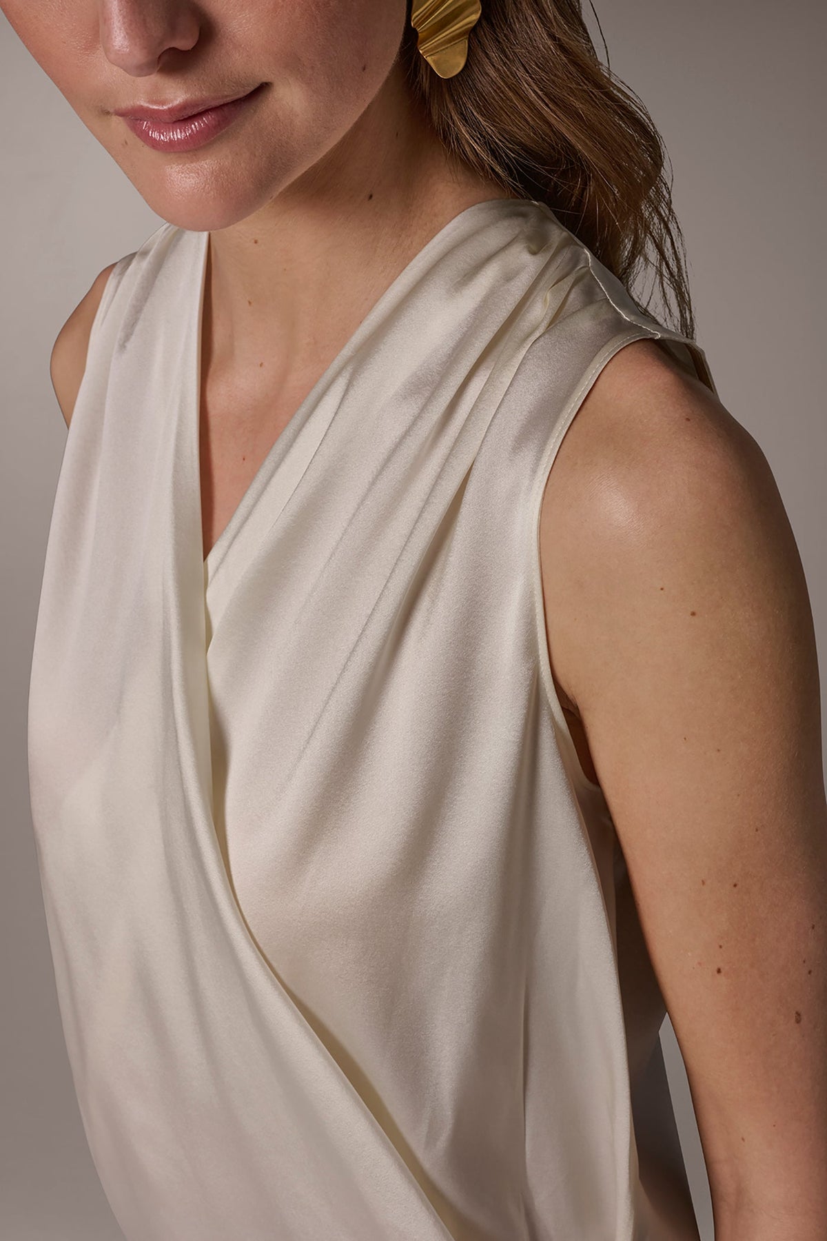 STRETCH-SILK WRAP-EFFECT BLOUSE - Cream
