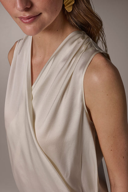 STRETCH-SILK WRAP-EFFECT BLOUSE - Cream
