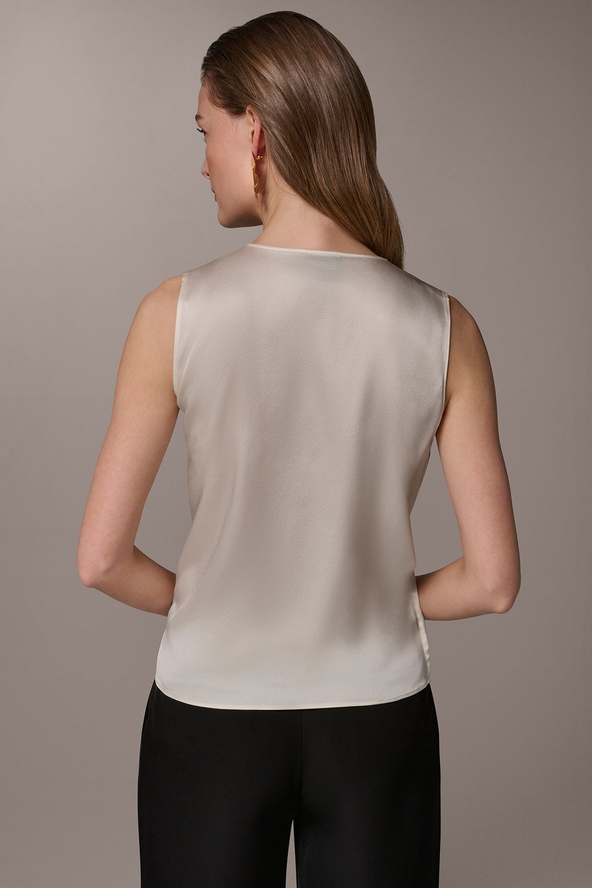 STRETCH-SILK WRAP-EFFECT BLOUSE - Cream