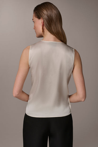 STRETCH-SILK WRAP-EFFECT BLOUSE - Cream