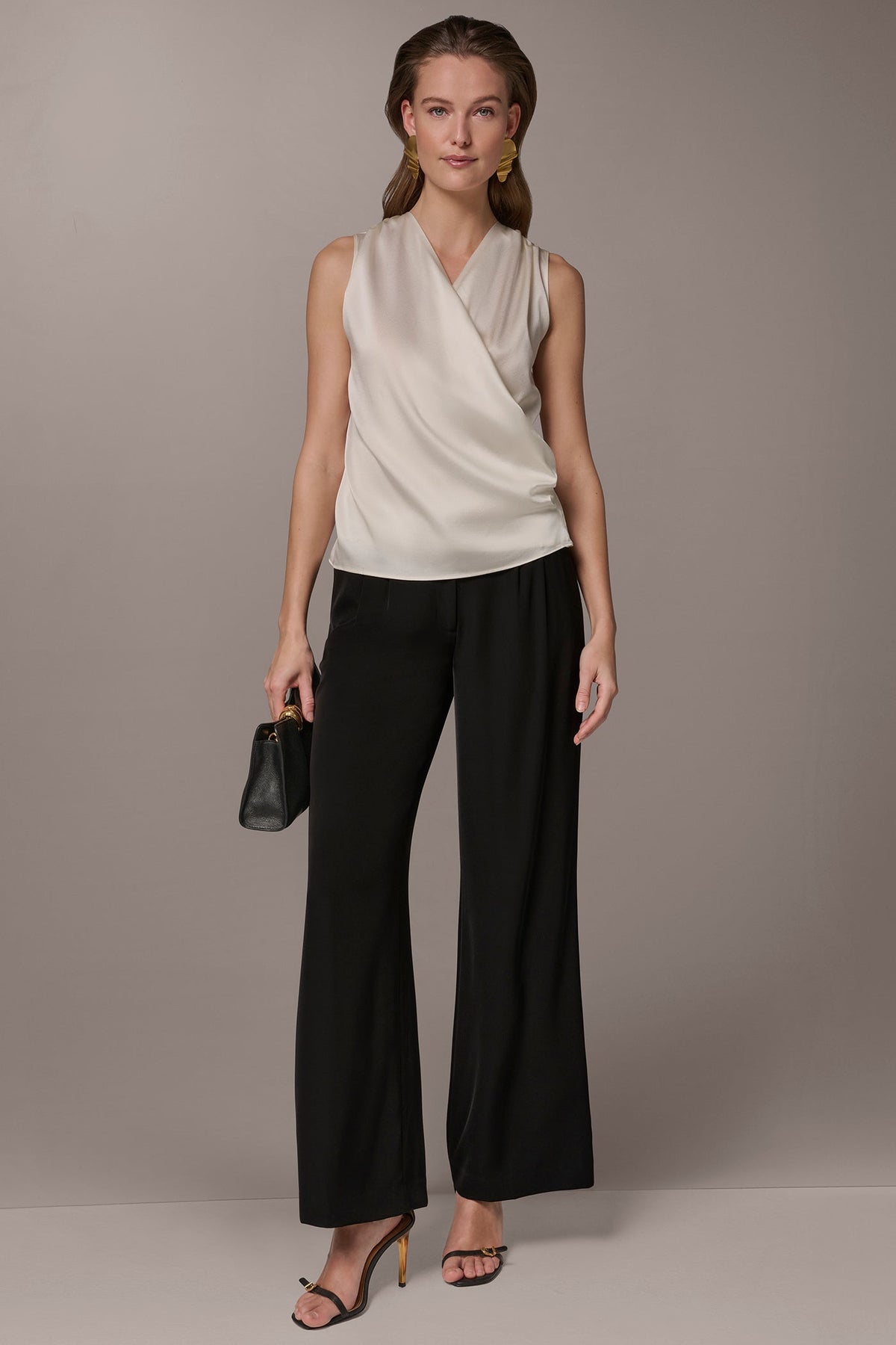 STRETCH-SILK WRAP-EFFECT BLOUSE - Cream