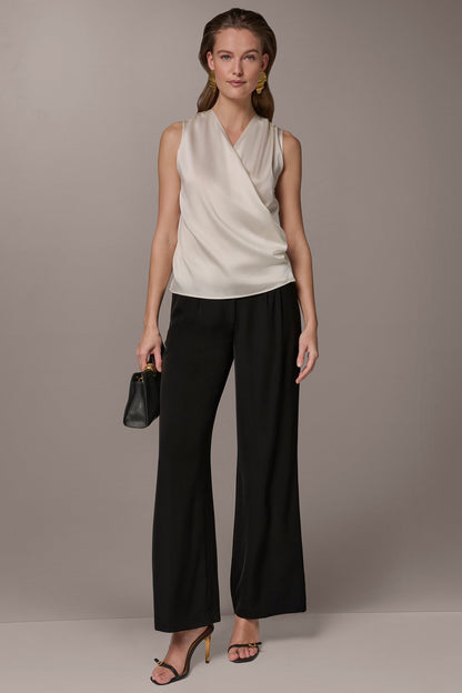 STRETCH-SILK WRAP-EFFECT BLOUSE - Cream