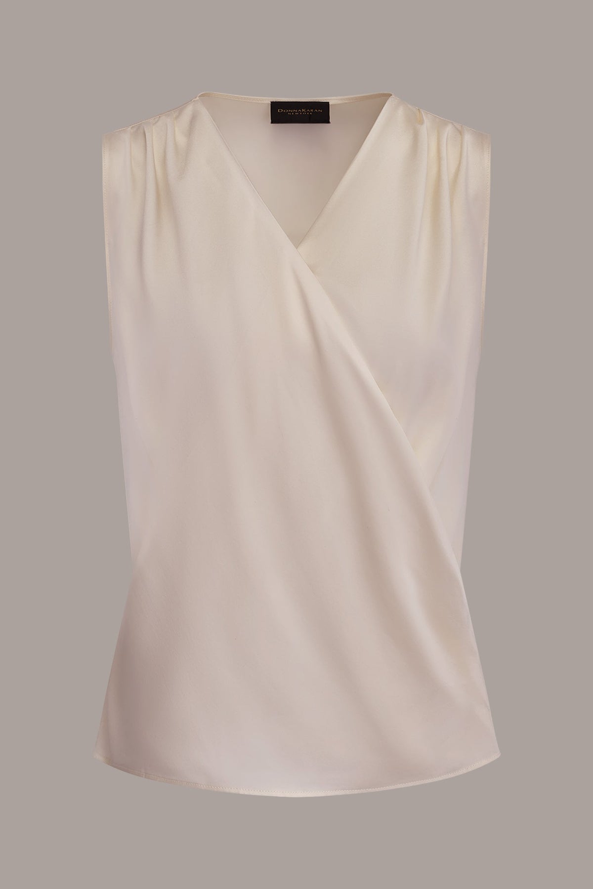STRETCH-SILK WRAP-EFFECT BLOUSE - Cream