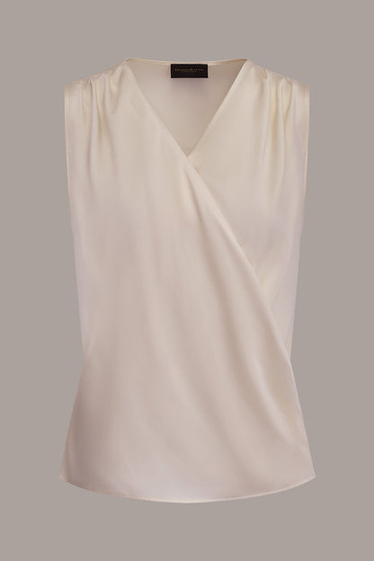 STRETCH-SILK WRAP-EFFECT BLOUSE - Cream