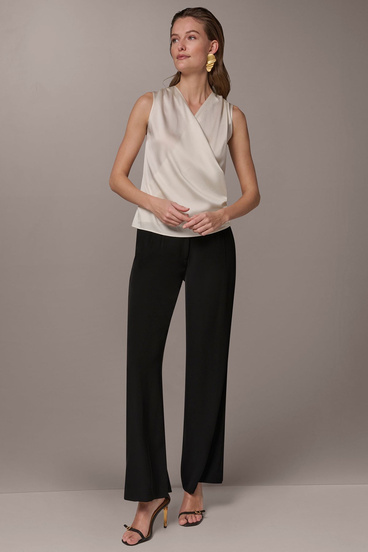STRETCH-SILK WRAP-EFFECT BLOUSE - Cream