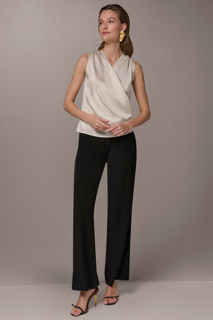 STRETCH-SILK WRAP-EFFECT BLOUSE - Cream