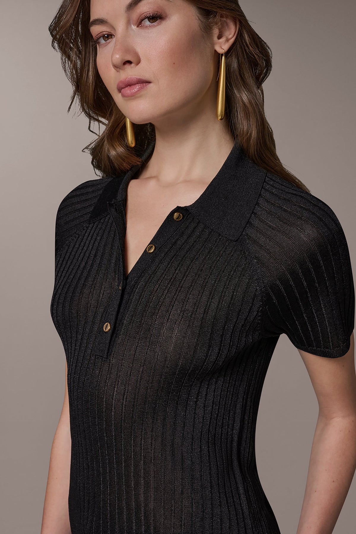 RIB-KNIT POLO SWEATER - Black