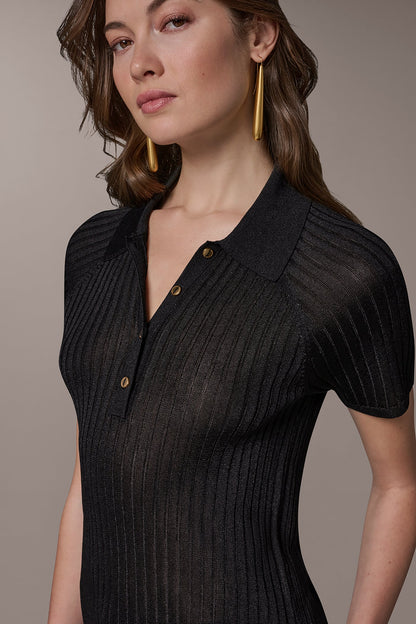 RIB-KNIT POLO SWEATER - Black