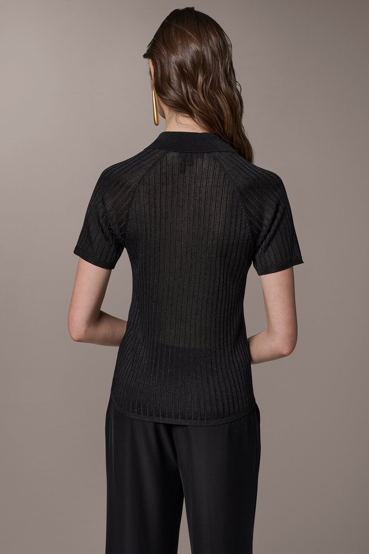 RIB-KNIT POLO SWEATER - Black