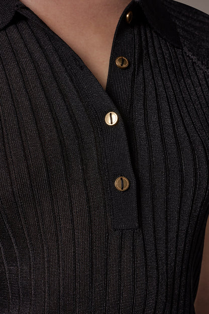 RIB-KNIT POLO SWEATER - Black