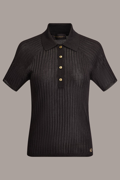 RIB-KNIT POLO SWEATER - Black