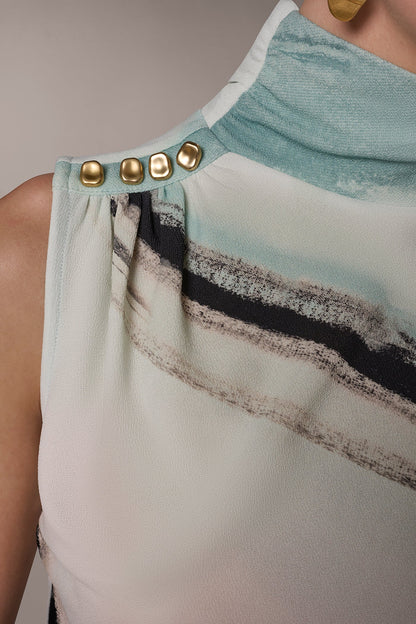 PRINTED BUTTON SHOULDER BLOUSE - Waterlily Multi