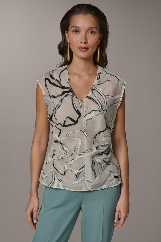 FLORAL BURNOUT TOP - Aquamint Multi